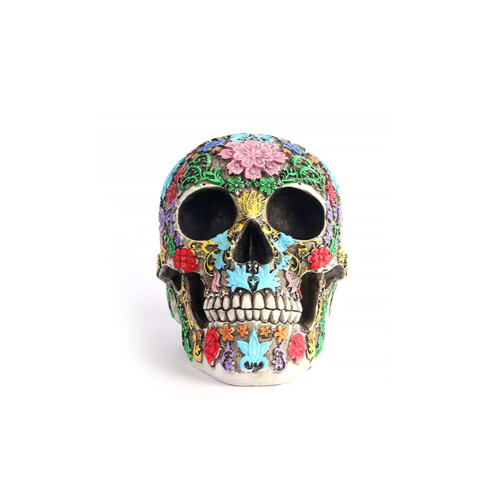 Farverig Sukkerkranium Statue i Harz til Dia de los Muertos