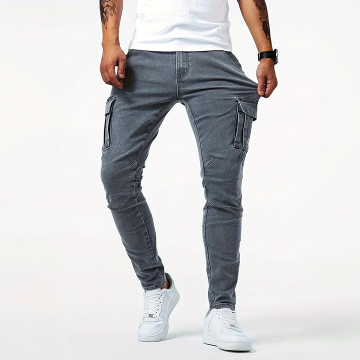 Slim Fit Cargo Jeans til Mænd med Kontrast-Næse