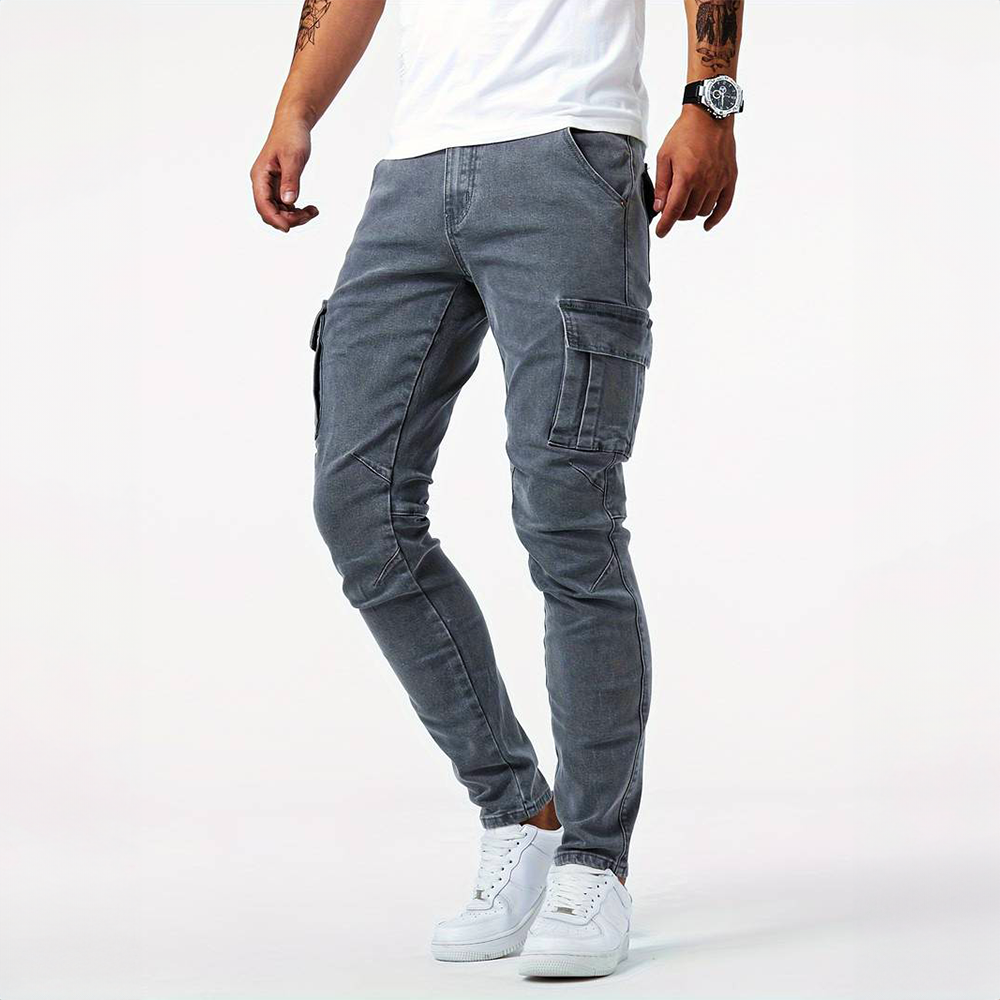 Slim Fit Cargo Jeans til Mænd med Kontrast-Næse