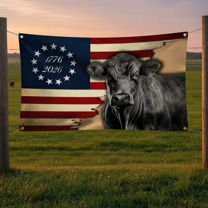 Black Angus Grommet Flag i Lærred