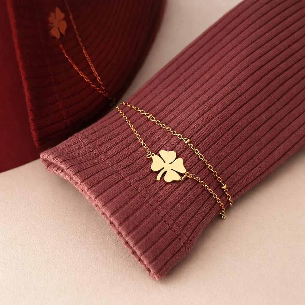 Sølv Firkløver Armbånd i Rustfrit Stål Dame Justerbar Elegant Lykke Smykke