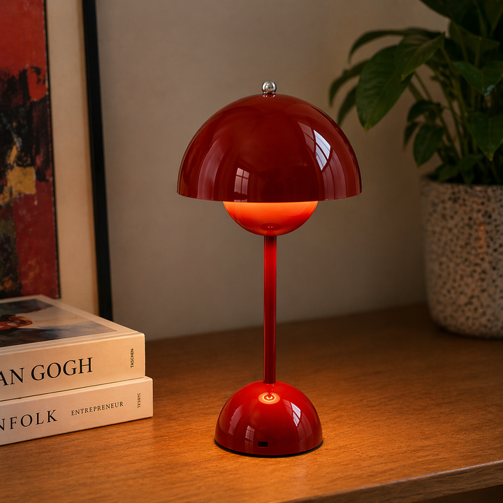 USB Genopladelig Touch Control Bordlampe med Kuppelformet Skærm i Pink