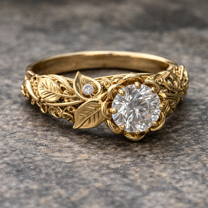 Gylden Blad Zirconia Ring
