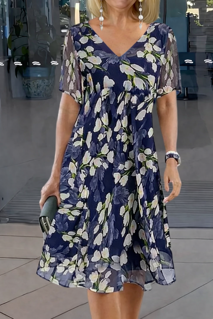 Stephanie™ | Blomstret Print Dobbelt Tunika Kjole