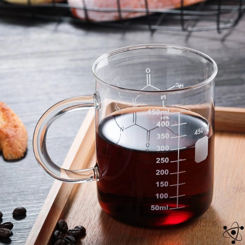 Glas Krus med Koffein Molekyle og Måleindikatorer