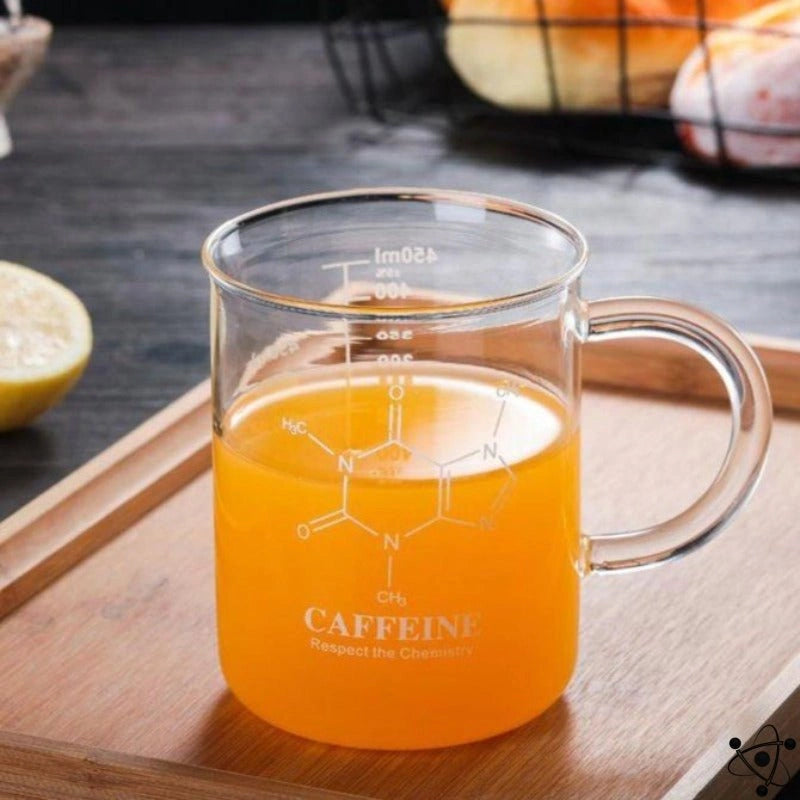 Glas Krus med Koffein Molekyle og Måleindikatorer