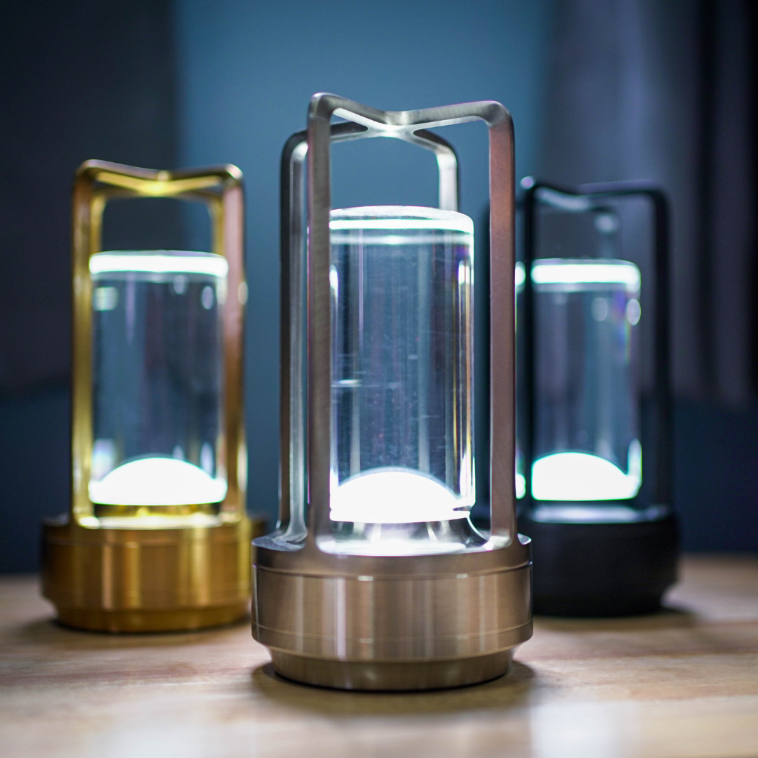 Krystalglas Bordlampe med Touch Kontrol og USB Opladning