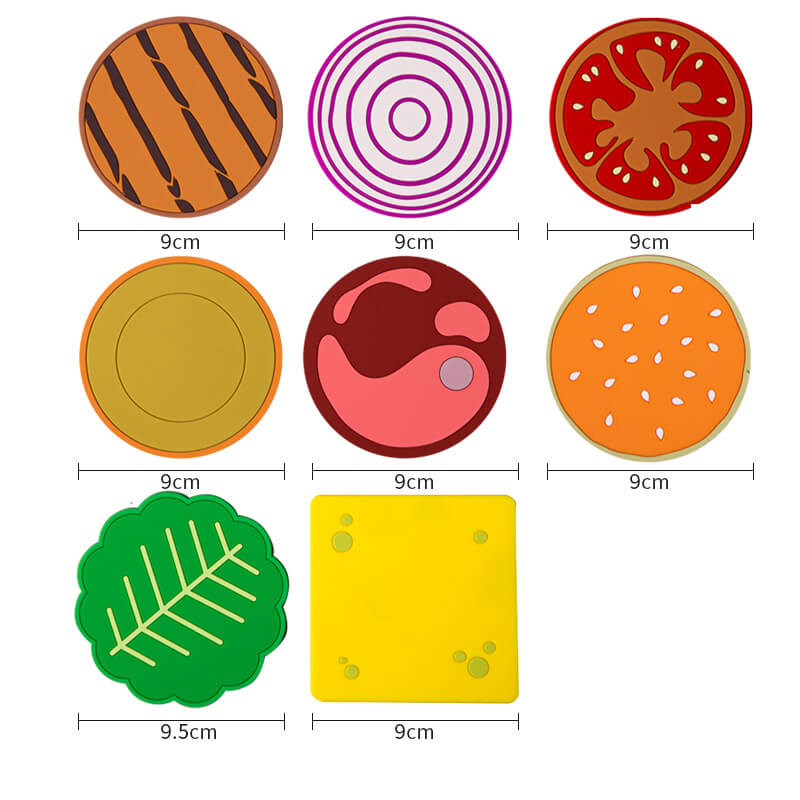 Burgerformede PVC Coasters - Sæt med 8 Stykker