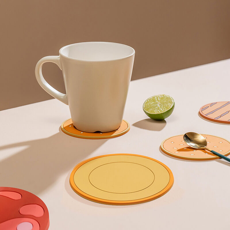 Burgerformede PVC Coasters - Sæt med 8 Stykker