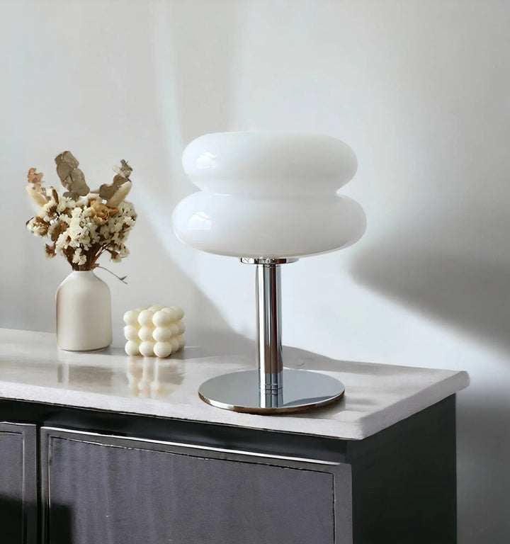 Elegant Glastablelampe med Justerbare Belysningsmuligheder