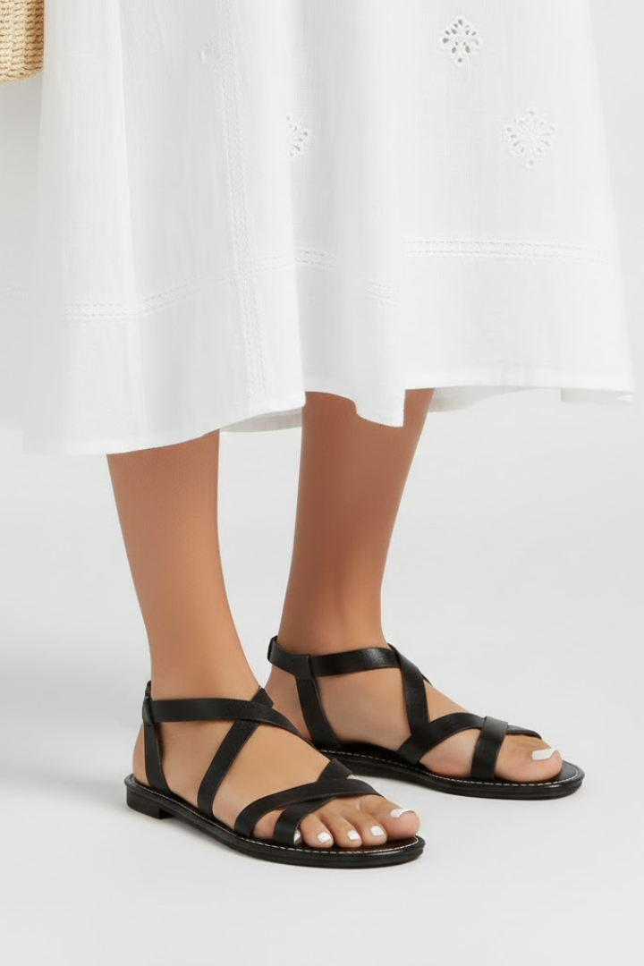 Jessica | Dame flade sandaler med krydsede remme