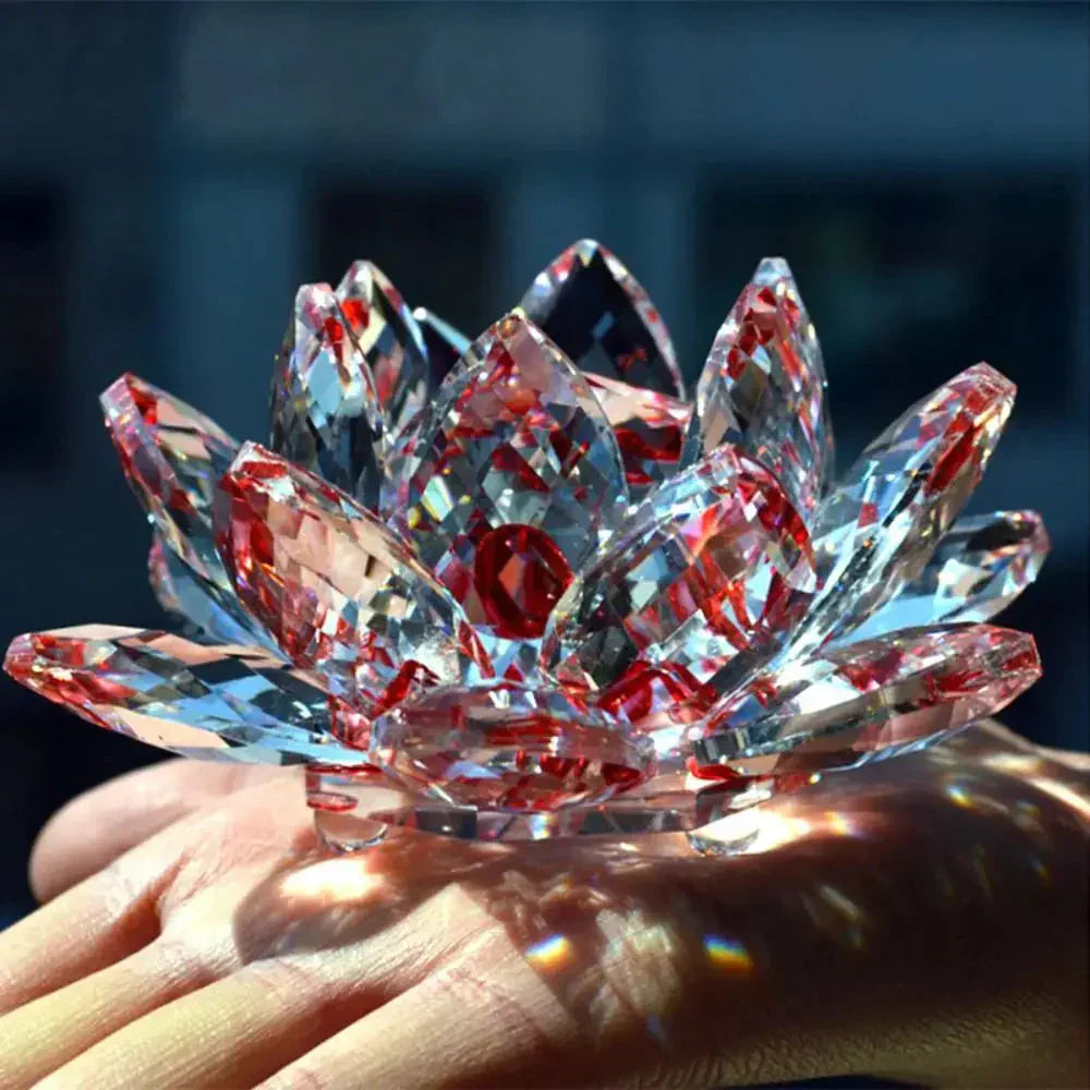 Krystal Lotus Blomst Figur - Dekorativ Souvenir i 8 Farver