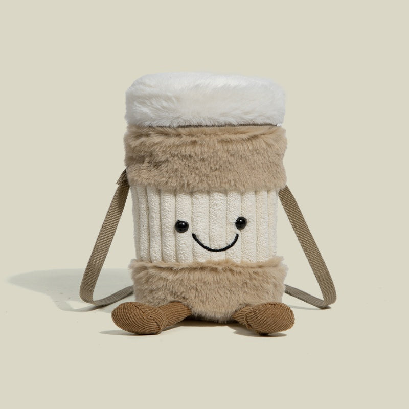 Plush Kaffe Kop Holder Taske med 3D Smilende Ansigt