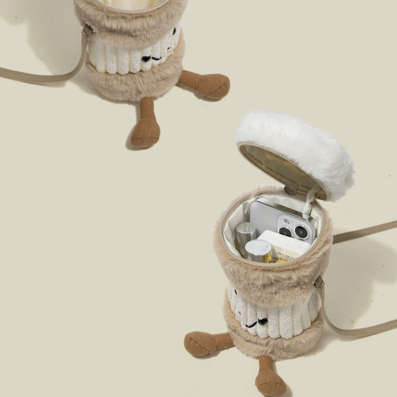 Plush Kaffe Kop Holder Taske med 3D Smilende Ansigt