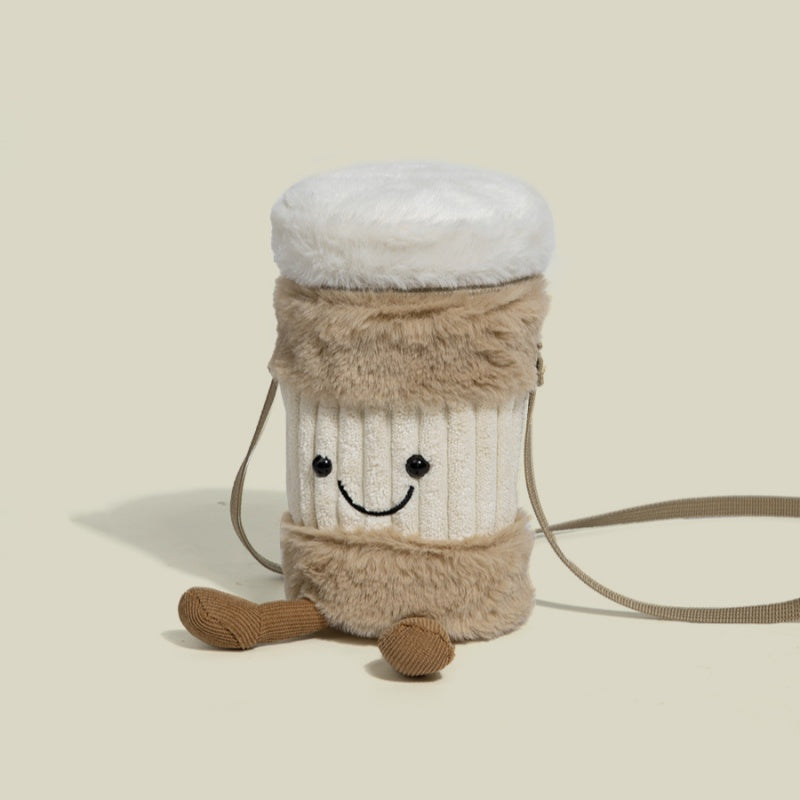 Plush Kaffe Kop Holder Taske med 3D Smilende Ansigt
