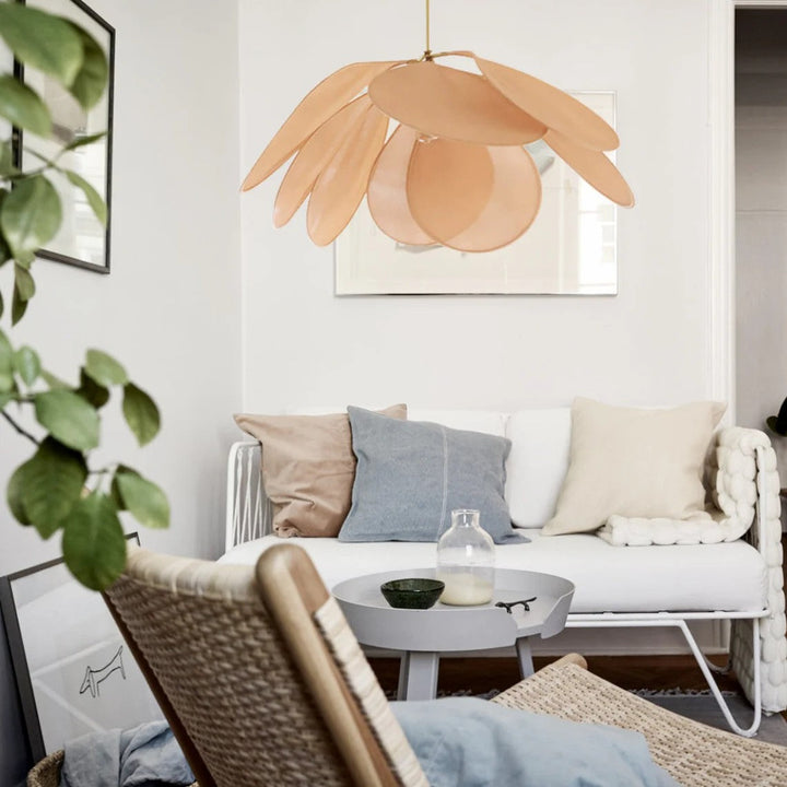 Rattan og Stof Pendel Lys i Blomsterdesign
