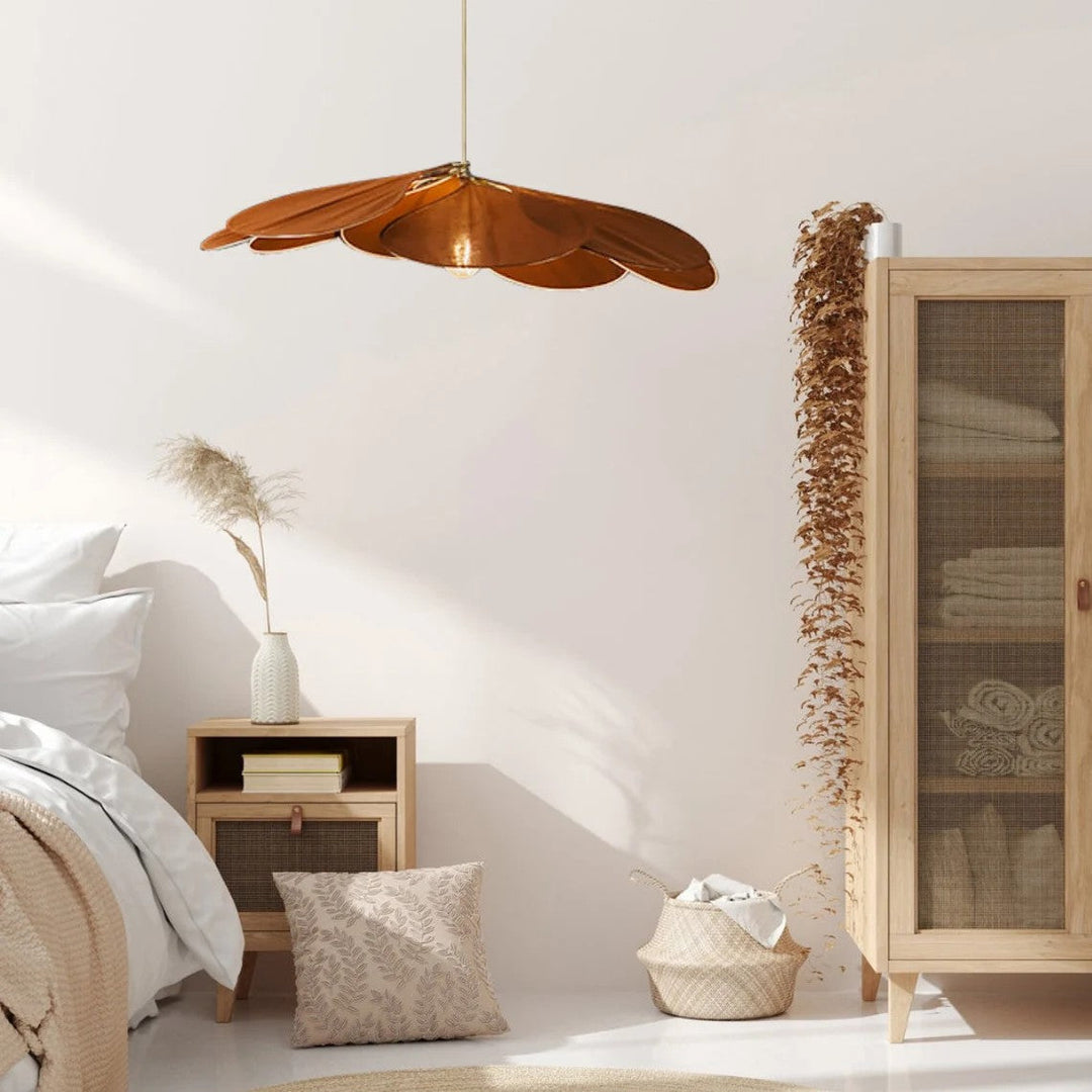 Rattan og Stof Pendel Lys i Blomsterdesign