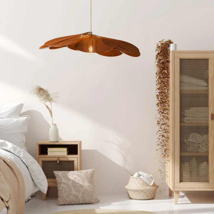 Rattan og Stof Pendel Lys i Blomsterdesign