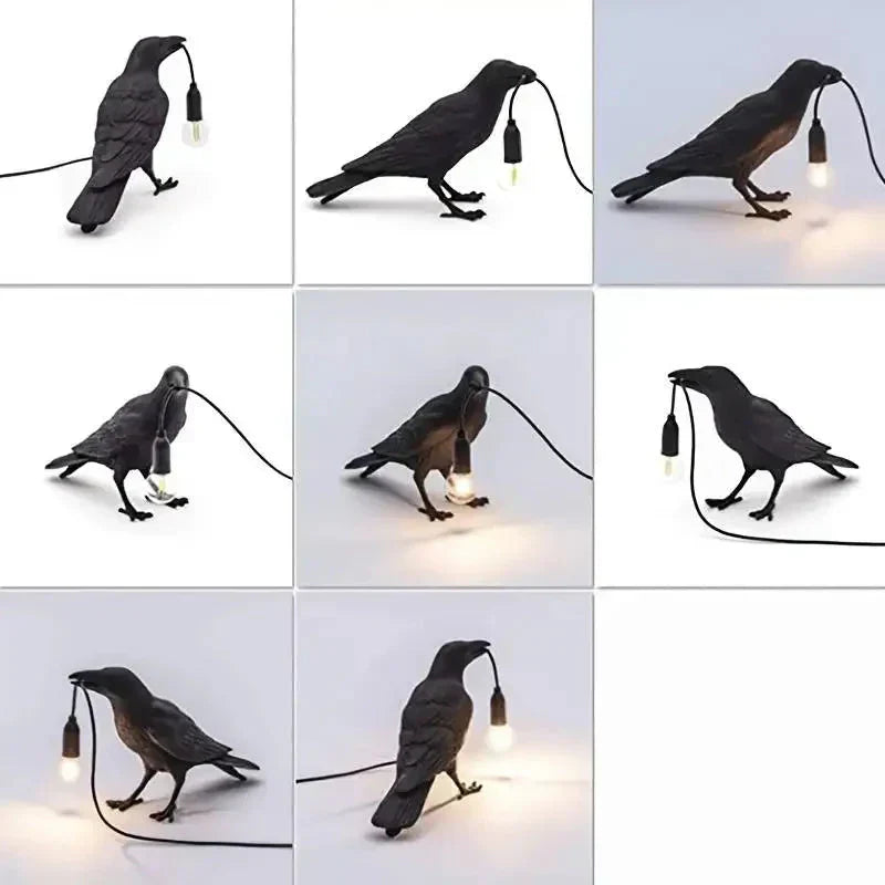 Gothic Raven Vintage Resin Lampe med E14 Stik og LED Pære