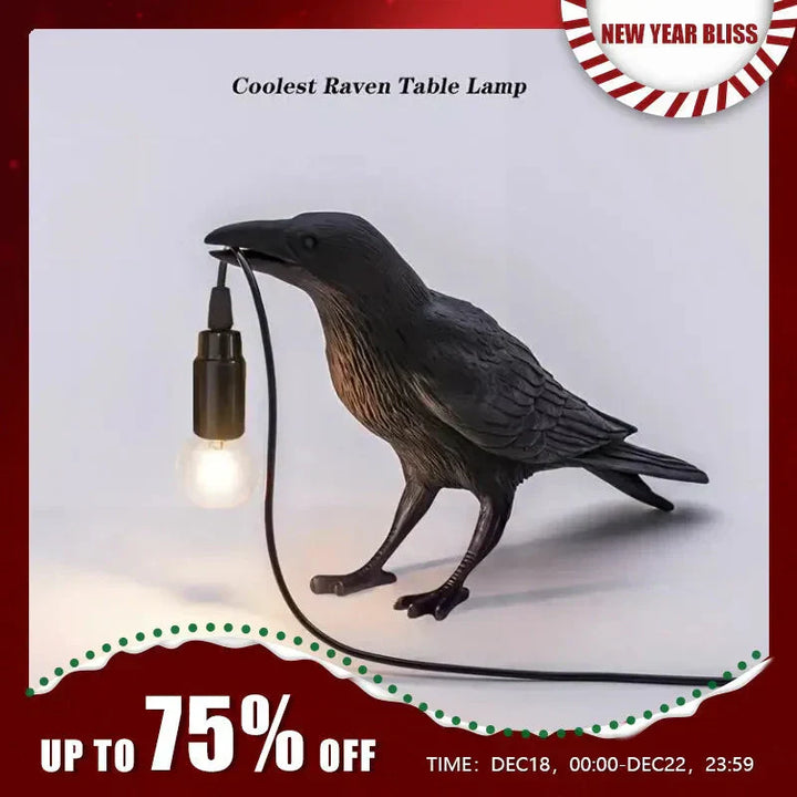 Gothic Raven Vintage Resin Lampe med E14 Stik og LED Pære