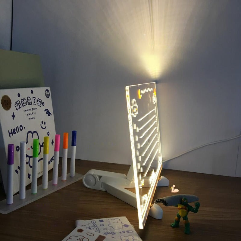 LED Tør-Viske Tavle med Justerbart Stativ og 7 Farvepenne