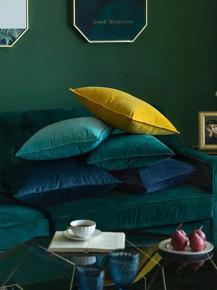 Elegant Velour Pude Cover med Skjult Lynlås og Flæsekant