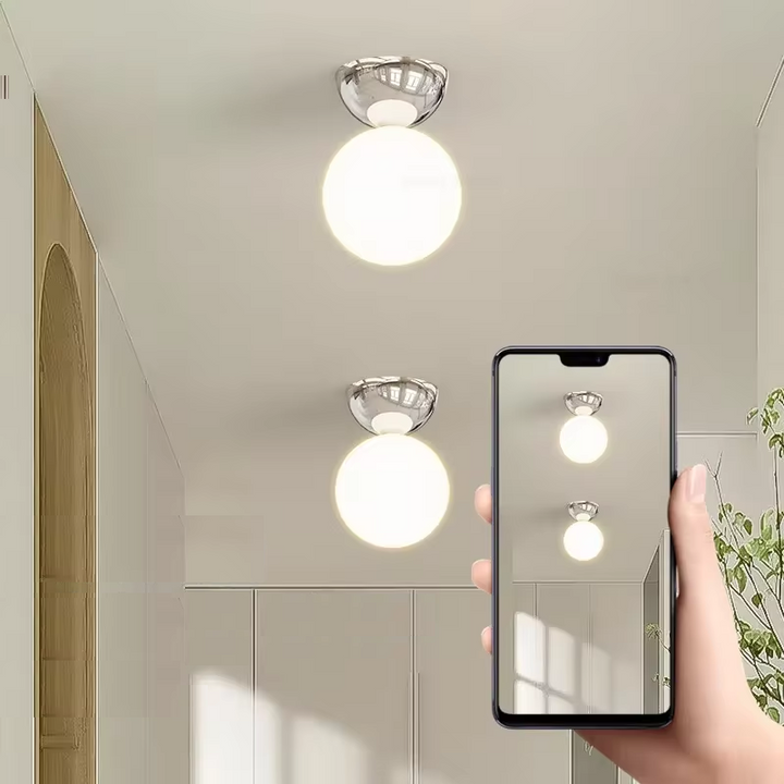 Rød Kuppel Loftlampe i Satin Glas