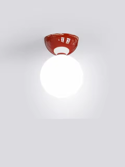 Rød Kuppel Loftlampe i Satin Glas