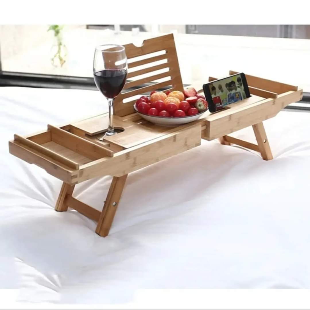 Udvidelig Bamboo Badekar Caddy Bakke med Justerbare Rum