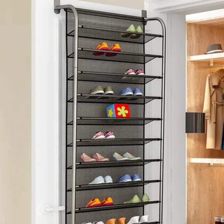 10-lags Over-the-Door Sko Rack med Metalramme og Mesh Hylder