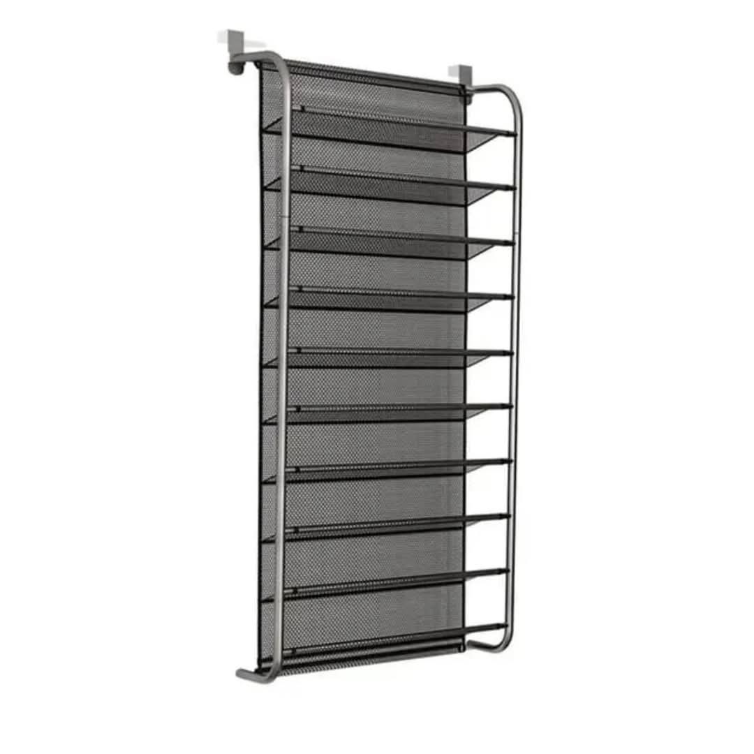10-lags Over-the-Door Sko Rack med Metalramme og Mesh Hylder