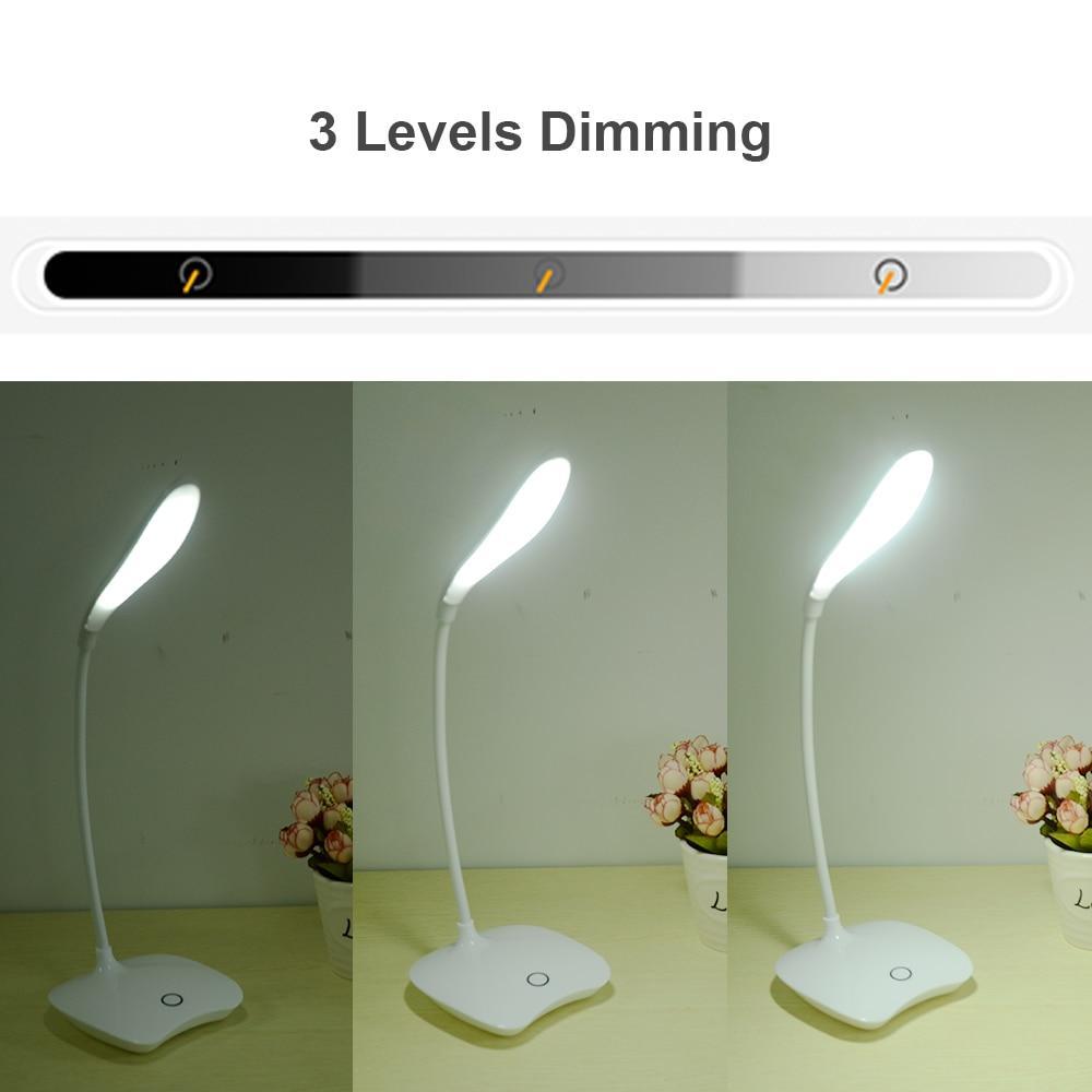 Dimmbar LED Skrivebordslampe med Touch Switch og USB Genopladeligt Batteri