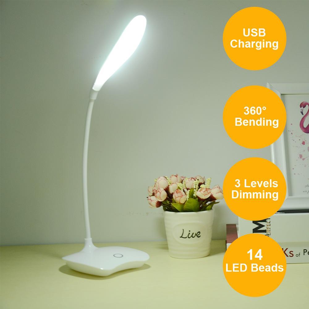 Dimmbar LED Skrivebordslampe med Touch Switch og USB Genopladeligt Batteri