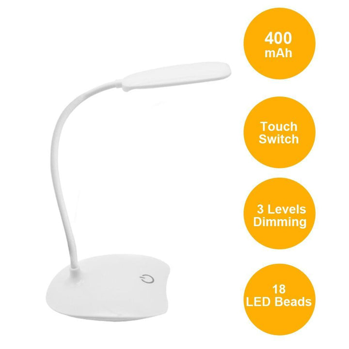 Dimmbar LED Skrivebordslampe med Touch Switch og USB Genopladeligt Batteri