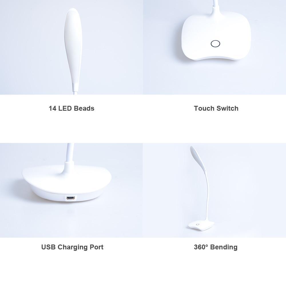 Dimmbar LED Skrivebordslampe med Touch Switch og USB Genopladeligt Batteri