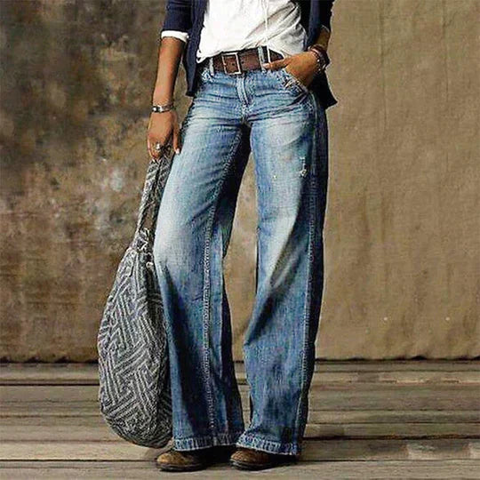 River | Kvinders Høj Talje Bred Ben Jeans Retro Flare Denim
