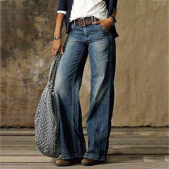 River | Kvinders Høj Talje Bred Ben Jeans Retro Flare Denim