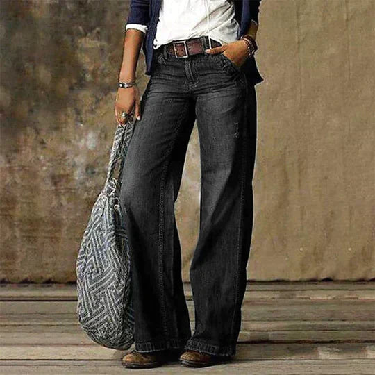 River | Kvinders Høj Talje Bred Ben Jeans Retro Flare Denim
