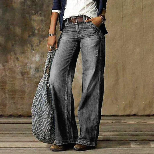 River | Kvinders Høj Talje Bred Ben Jeans Retro Flare Denim