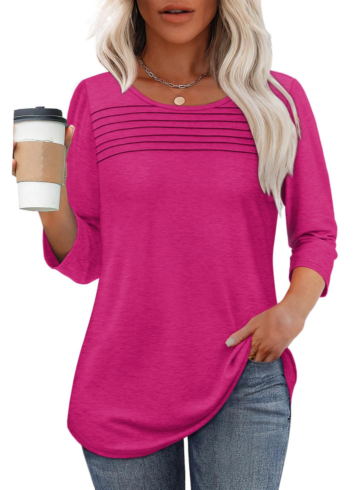 Lena | Kvinders Crew Neck 3/4 Ærme Plisseret Brysttop