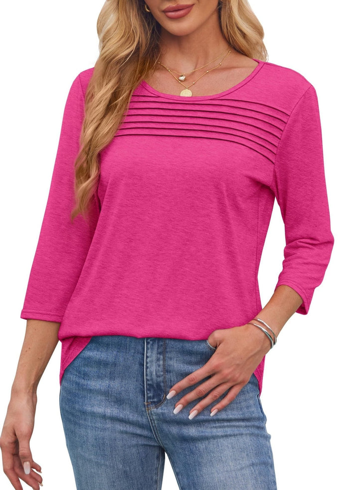 Lena | Kvinders Crew Neck 3/4 Ærme Plisseret Brysttop