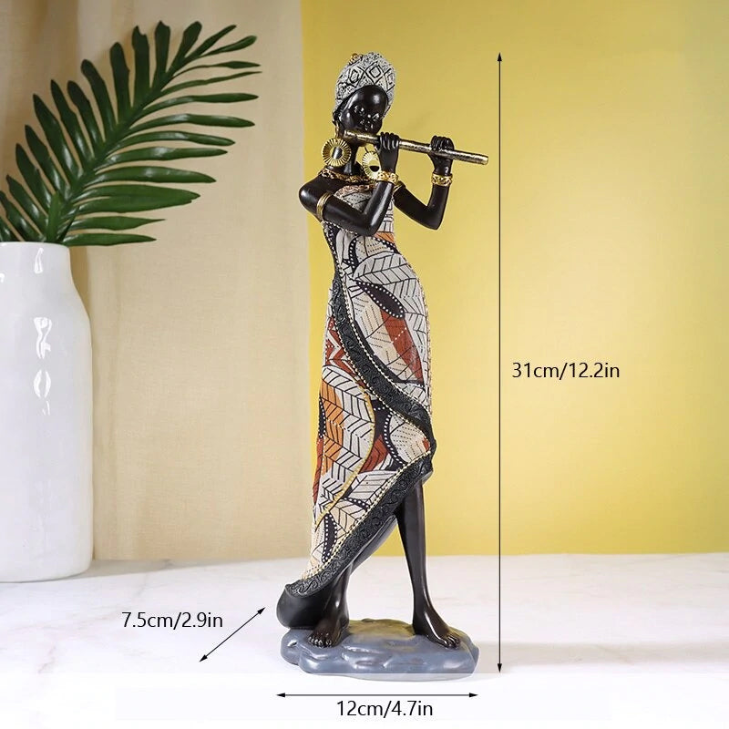 Håndmalet Skulptur af Afrikanske Kvindelige Musikere