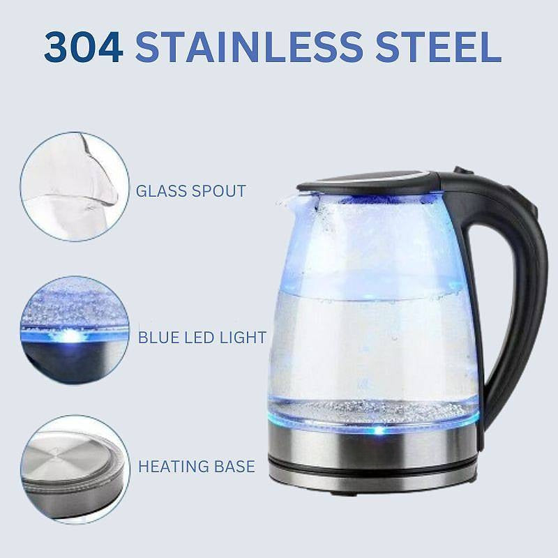 Trådløs 1.8L Elektrisk Glas Kedel med LED Belysning
