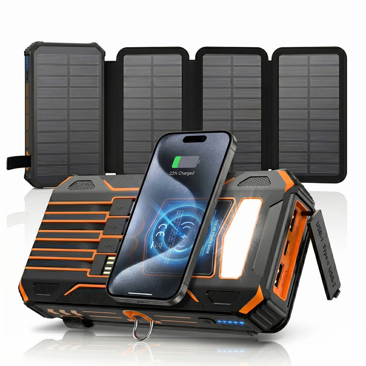 48000mAh Solenergi Power Bank med Trådløs Opladning og Indbyggede Kabler