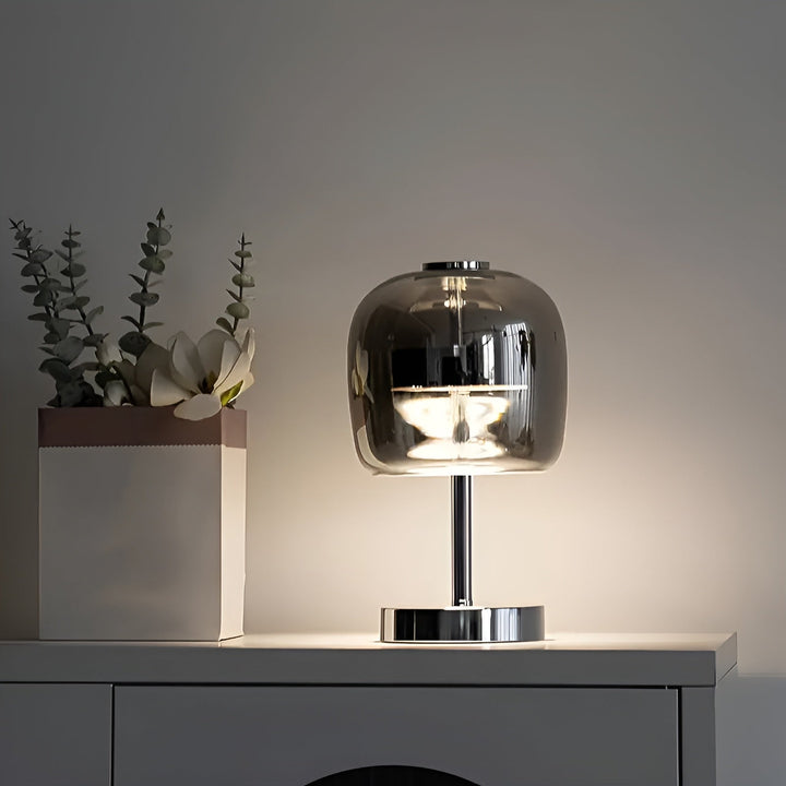 Dæmpbar Røgfyldt Grå Glas Bordlampe med USB Strøm