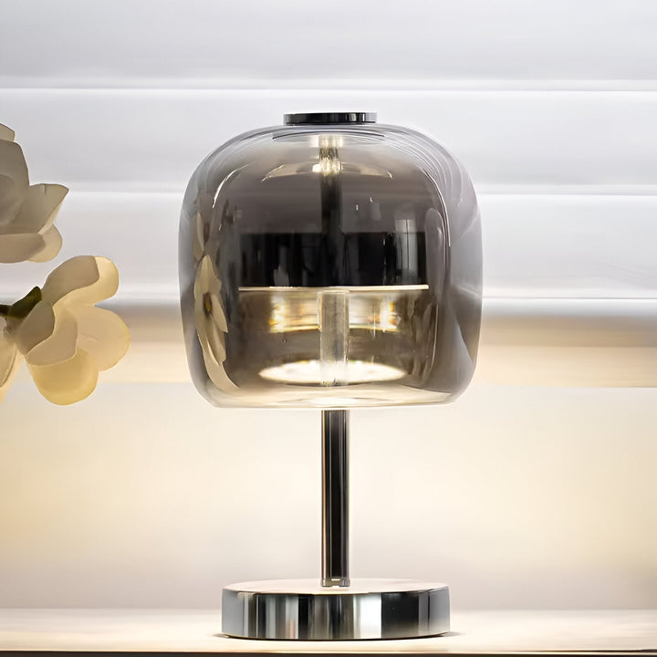 Dæmpbar Røgfyldt Grå Glas Bordlampe med USB Strøm