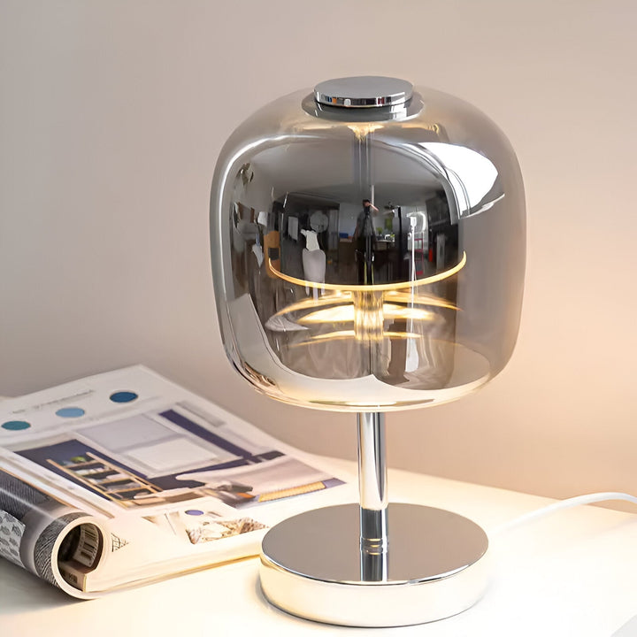 Dæmpbar Røgfyldt Grå Glas Bordlampe med USB Strøm