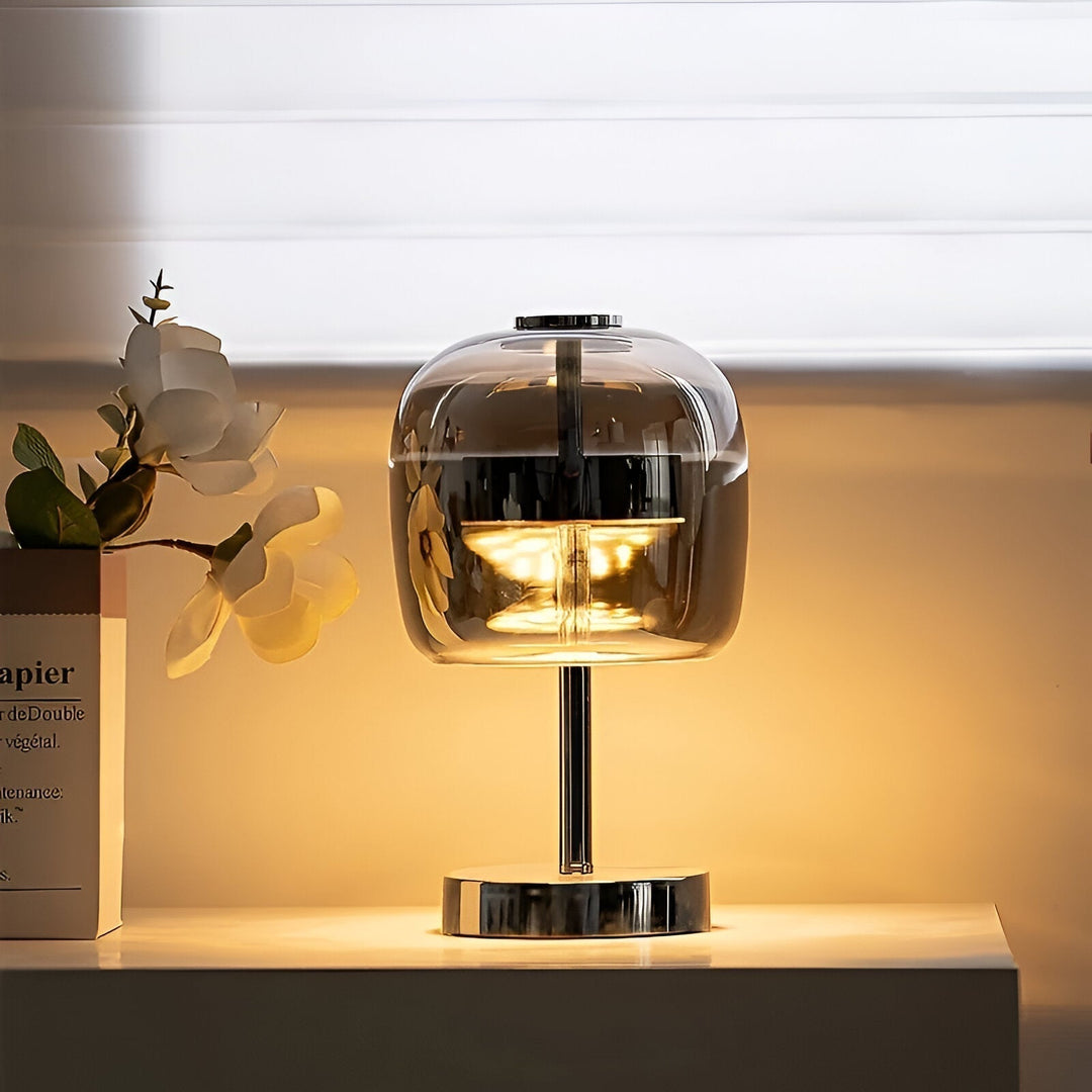 Dæmpbar Røgfyldt Grå Glas Bordlampe med USB Strøm