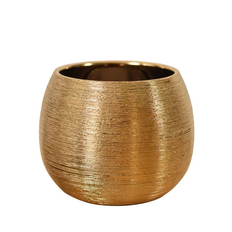 Elegant Guld Keramisk Blomsterkrukke med Tekstur
