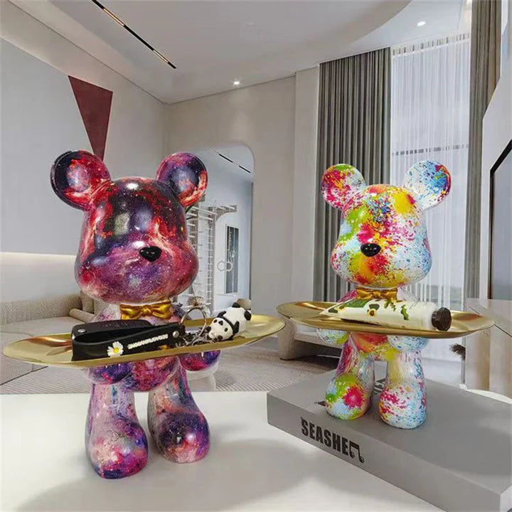 Graffiti Bjørn Nøgleholder i Håndmalet Resin
